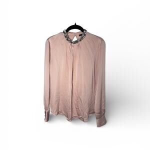 Ann Taylor Tan Sequin High Neck Blouse Long Sleeve XS